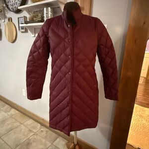 J Jill down filled quilted long puffer coat womens size XS burgandy winter warm